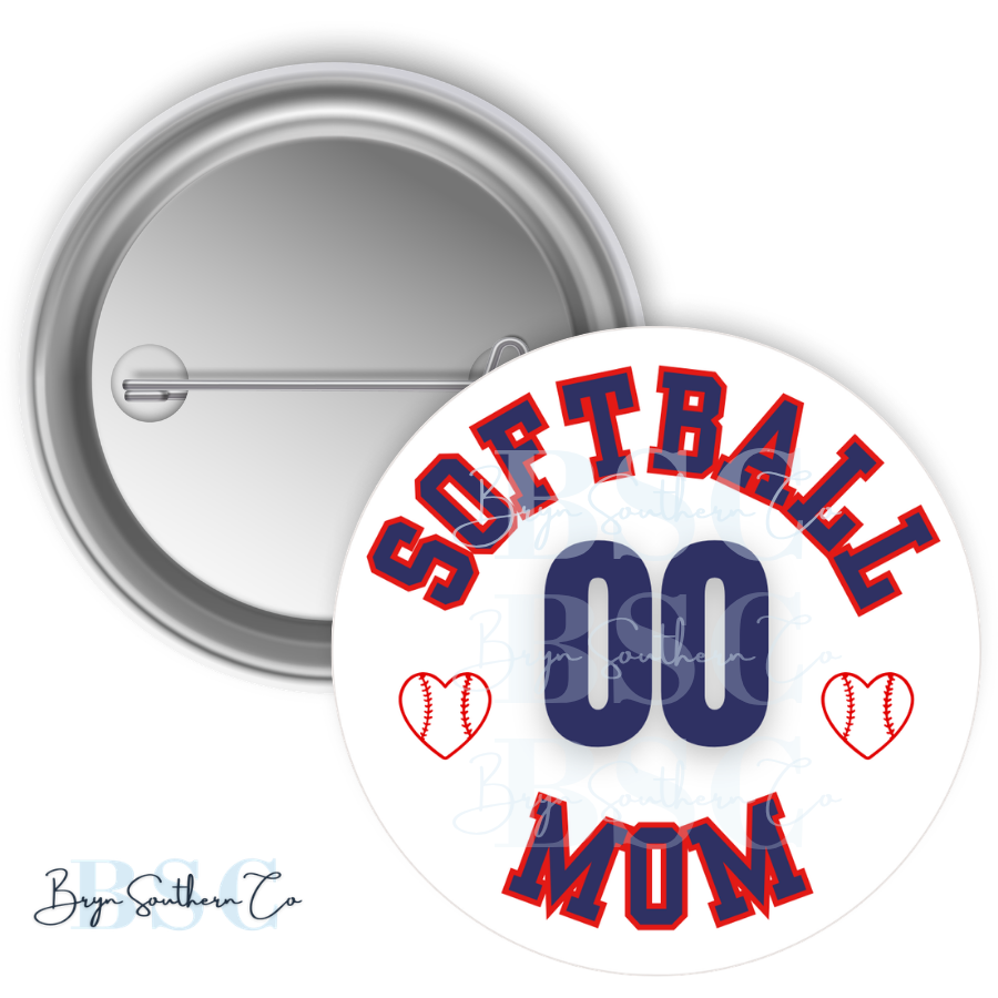 Softball Mom Heart Button