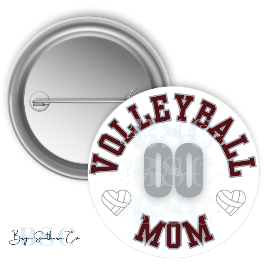 Volleyball Mom Heart Button