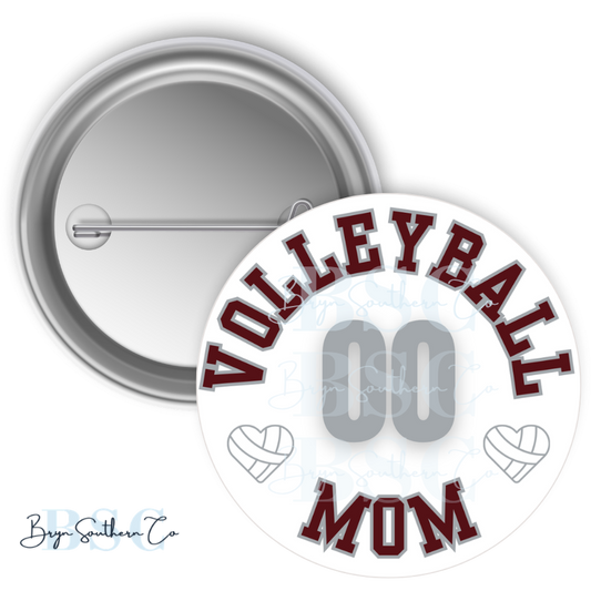 Volleyball Mom Heart Button