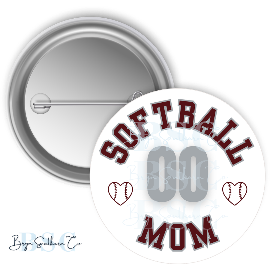 Softball Mom Heart Button