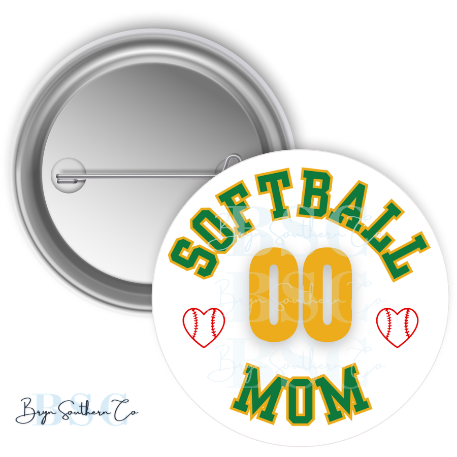 Softball Mom Heart Button