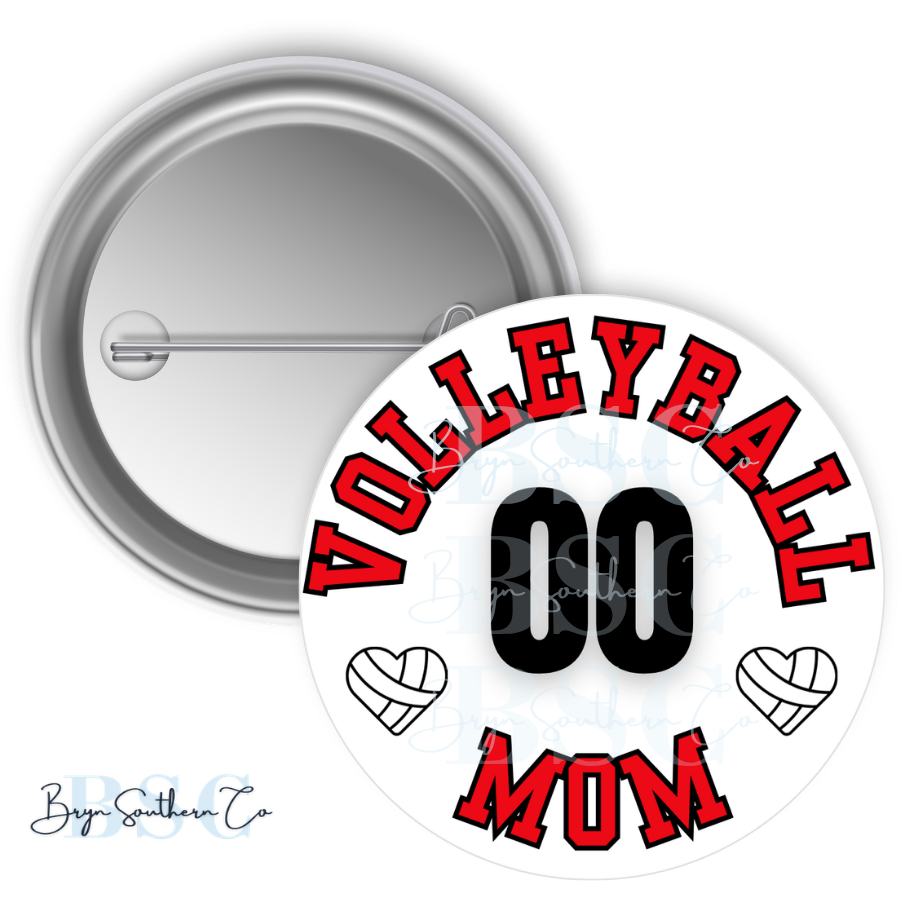 Volleyball Mom Heart Button