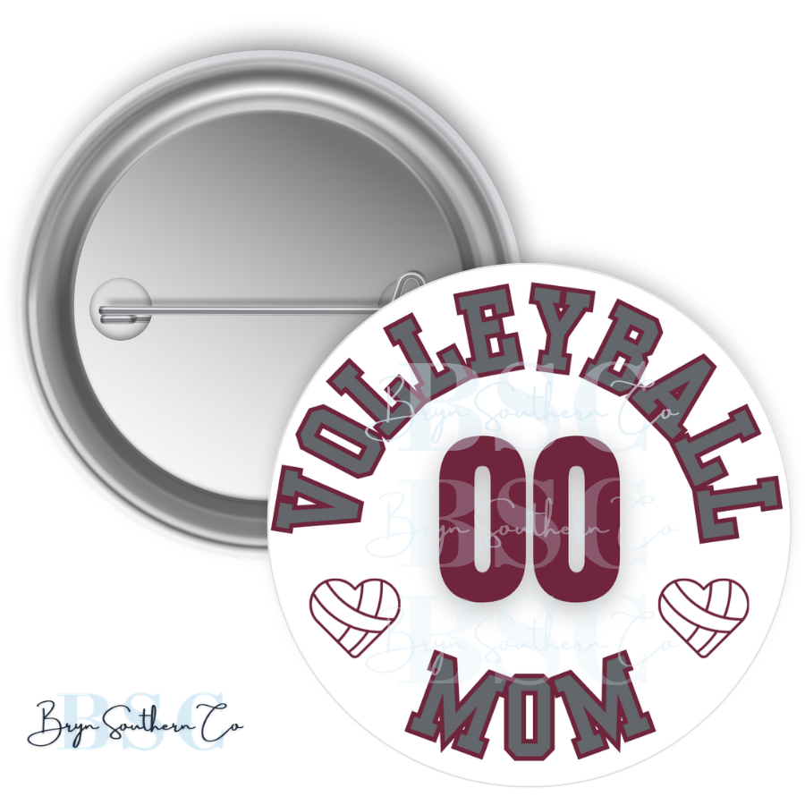 Volleyball Mom Heart Button