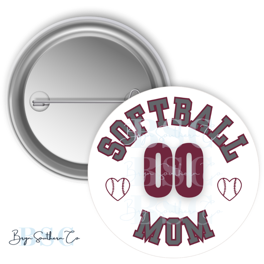Softball Mom Heart Button
