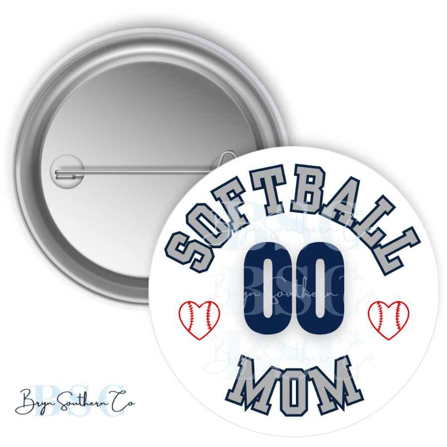 Softball Mom Heart Button