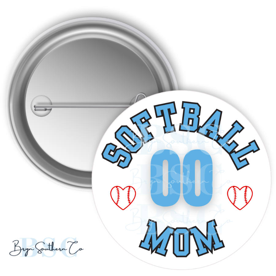 Softball Mom Heart Button