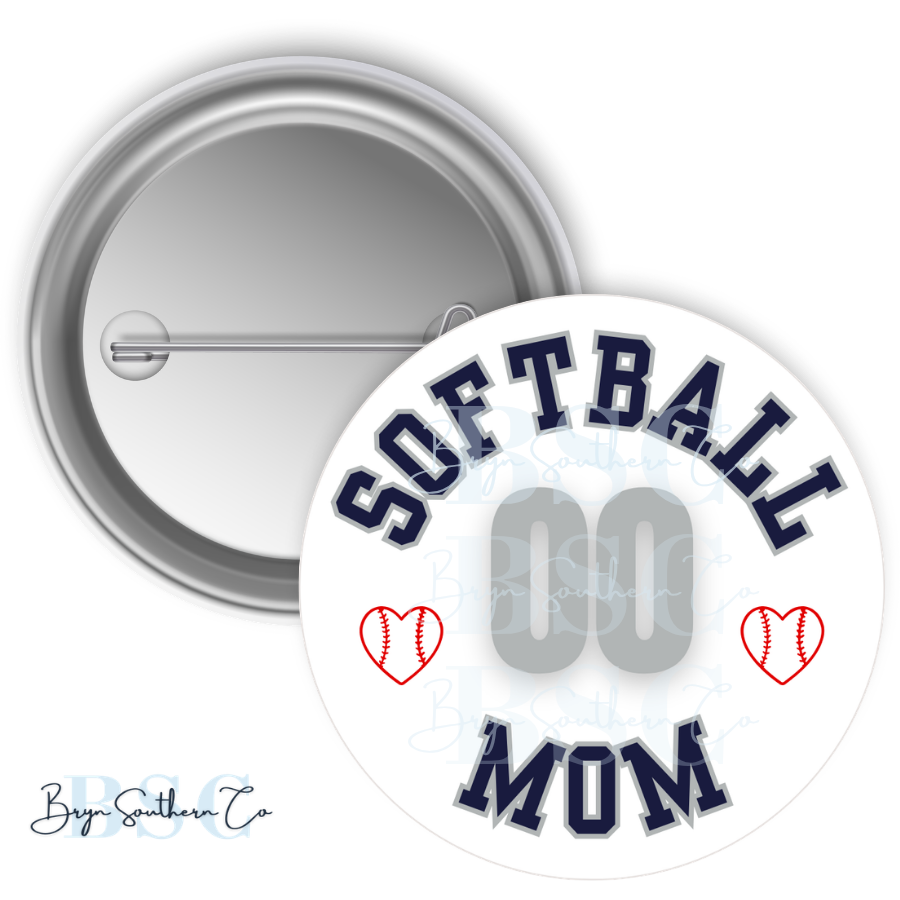 Softball Mom Heart Button