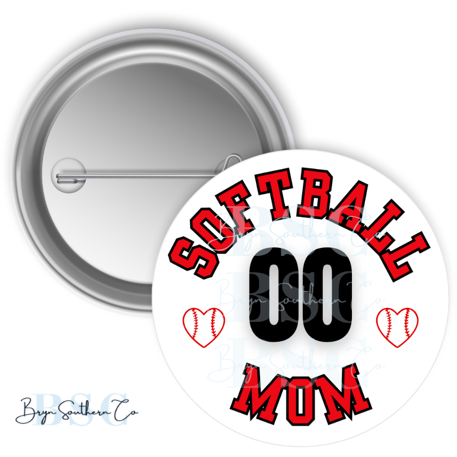 Softball Mom Heart Button