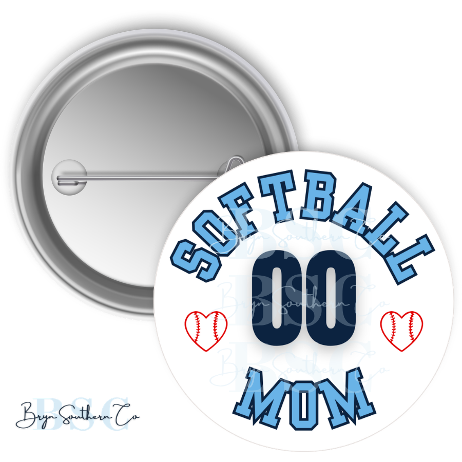 Softball Mom Heart Button