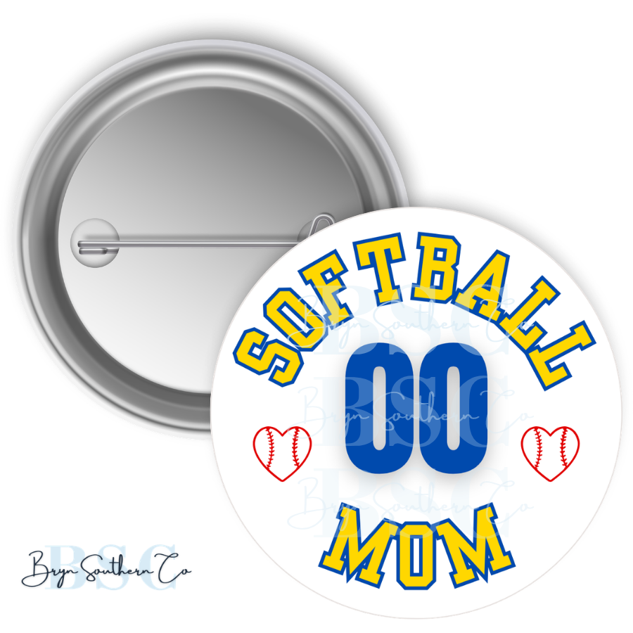 Softball Mom Heart Button