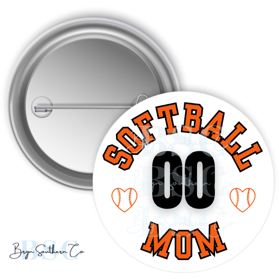 Softball Mom Heart Button