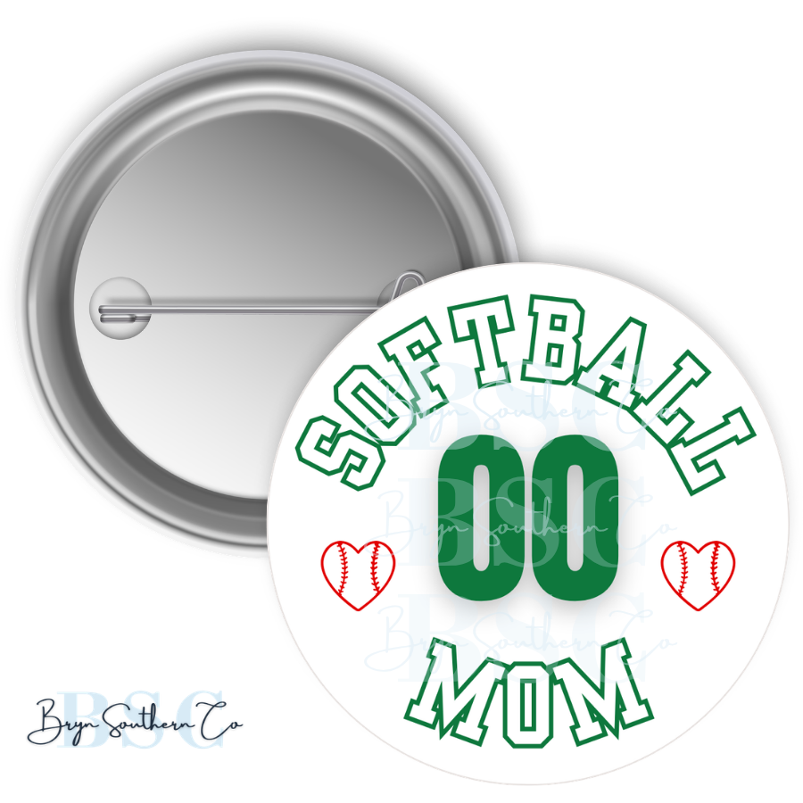 Softball Mom Heart Button