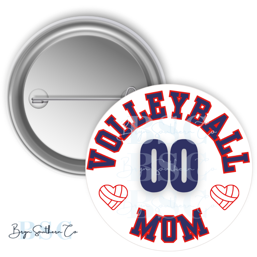 Volleyball Mom Heart Button